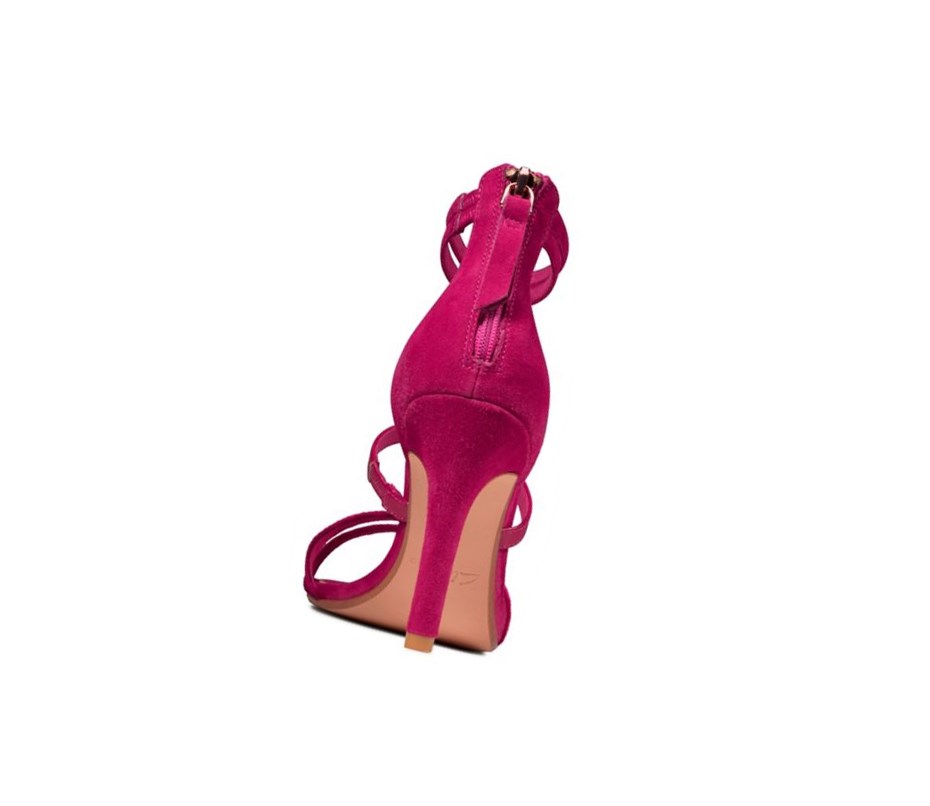 Clarks Curtain Riemen Leder Sandalen Absatz Damen Fuchsie | RAKW09543