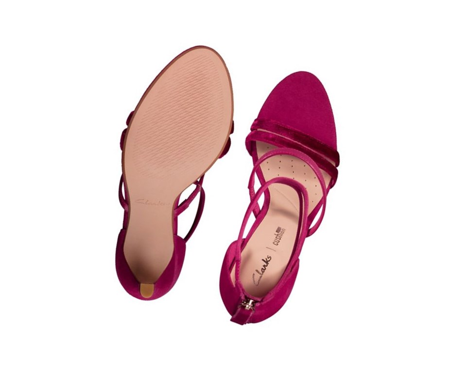 Clarks Curtain Riemen Leder Sandalen Absatz Damen Fuchsie | RAKW09543