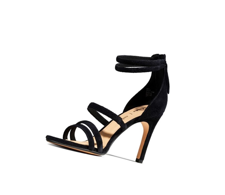 Clarks Curtain Riemen Wildleder Sandalen Absatz Damen Schwarz | OLZU13590