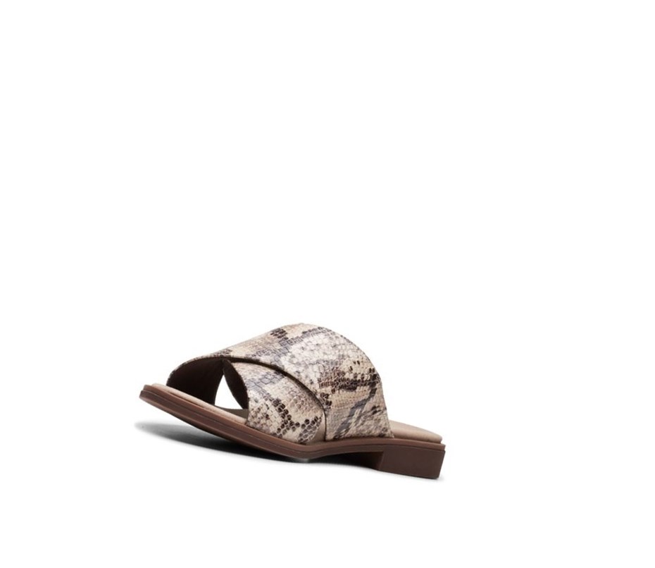 Clarks Declan Ivy Badelatschen Damen Beige Schlangenoptik | WOCN14239