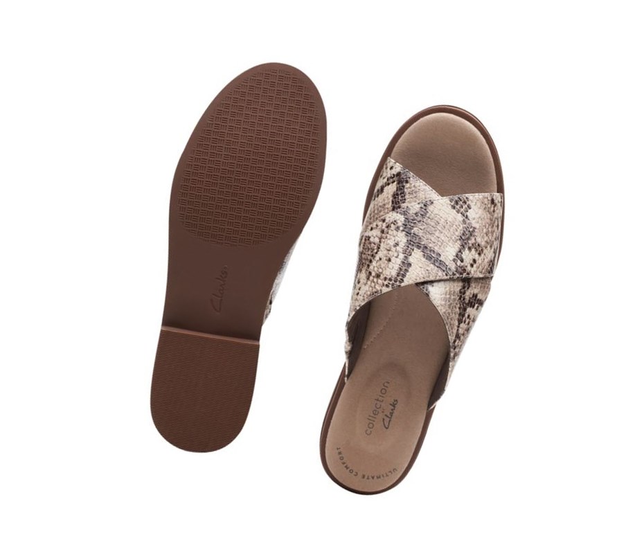 Clarks Declan Ivy Badelatschen Damen Beige Schlangenoptik | WOCN14239