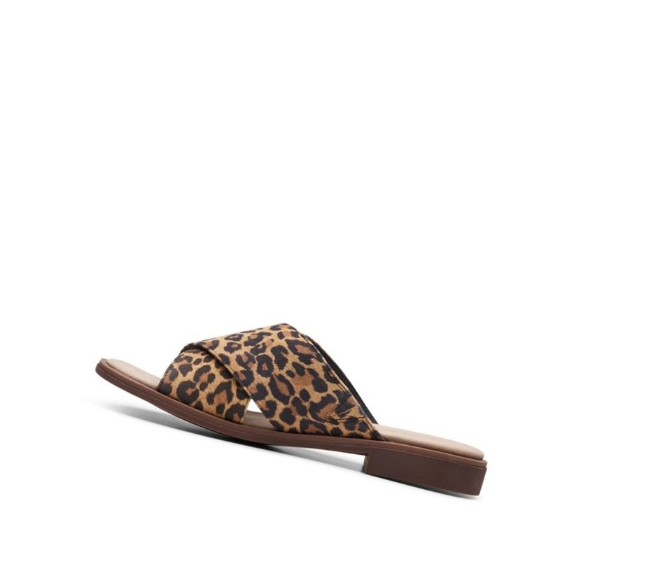 Clarks Declan Ivy Print Badelatschen Damen Leopard | PJSZ96240