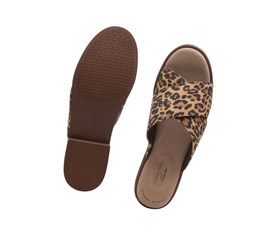 Clarks Declan Ivy Print Badelatschen Damen Leopard | PJSZ96240