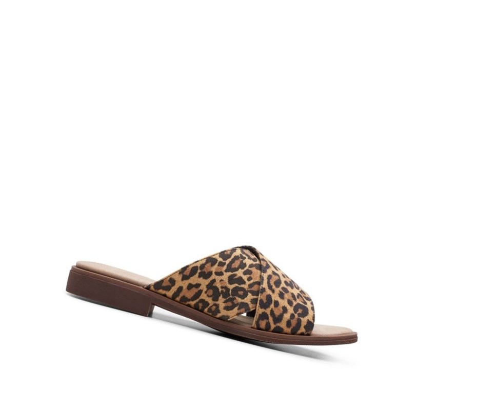 Clarks Declan Ivy Print Badelatschen Damen Leopard | PJSZ96240