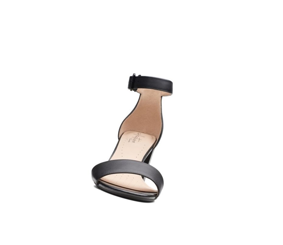 Clarks Deva Mae Leder Sandalen Absatz Damen Schwarz | HPSZ16953