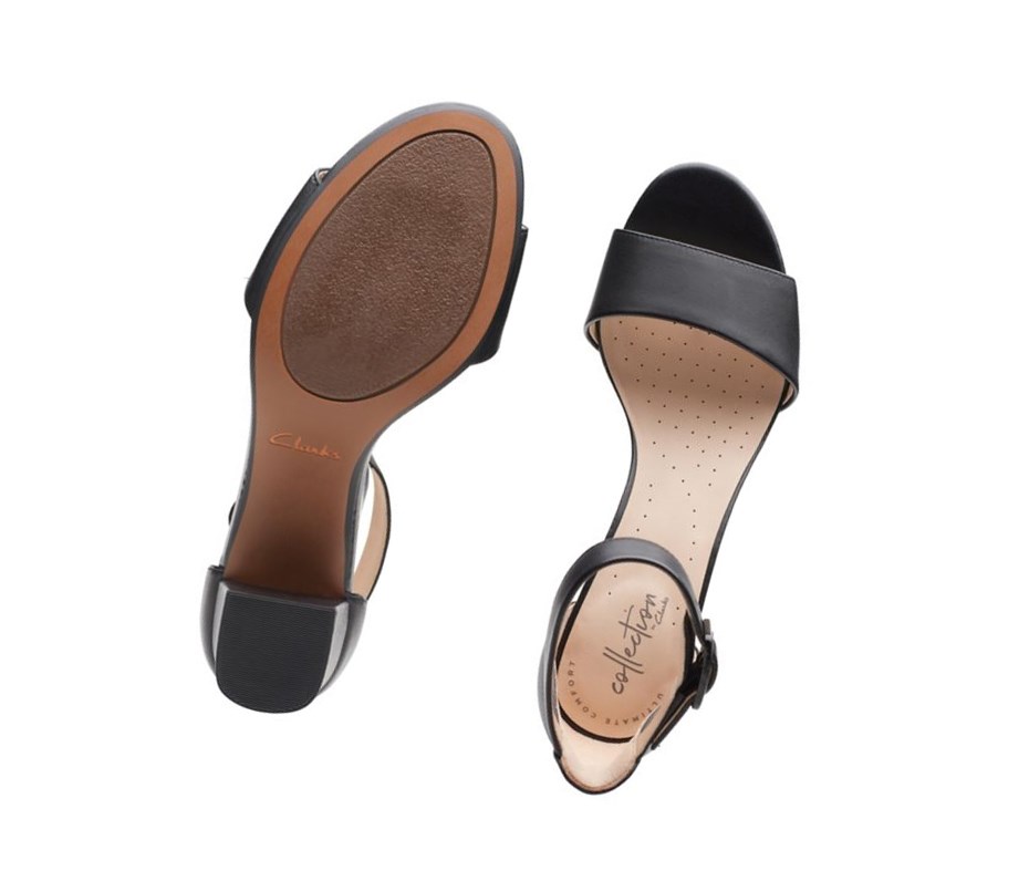 Clarks Deva Mae Leder Sandalen Absatz Damen Schwarz | HPSZ16953