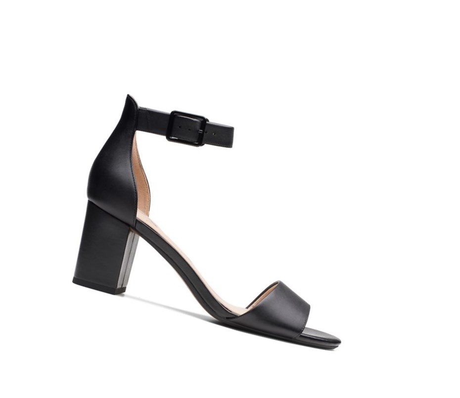 Clarks Deva Mae Leder Sandalen Absatz Damen Schwarz | HPSZ16953