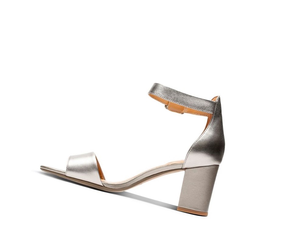 Clarks Deva Mae Leder Sandalen Absatz Damen Silber Metal | LNZK52167