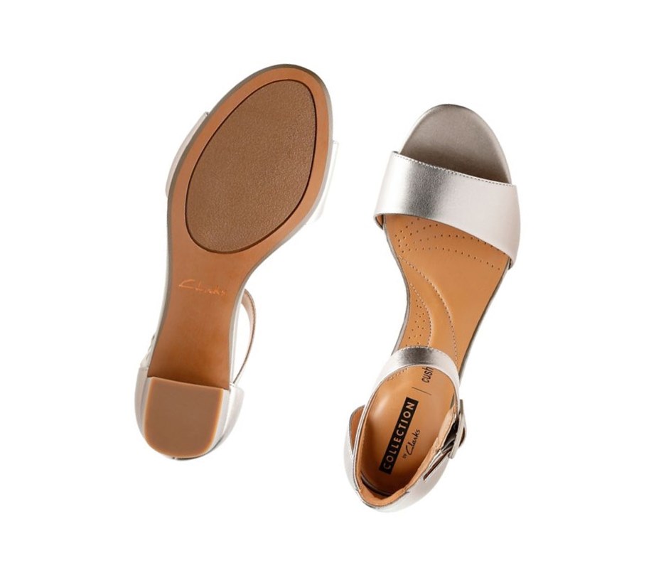 Clarks Deva Mae Leder Sandalen Absatz Damen Silber Metal | LNZK52167