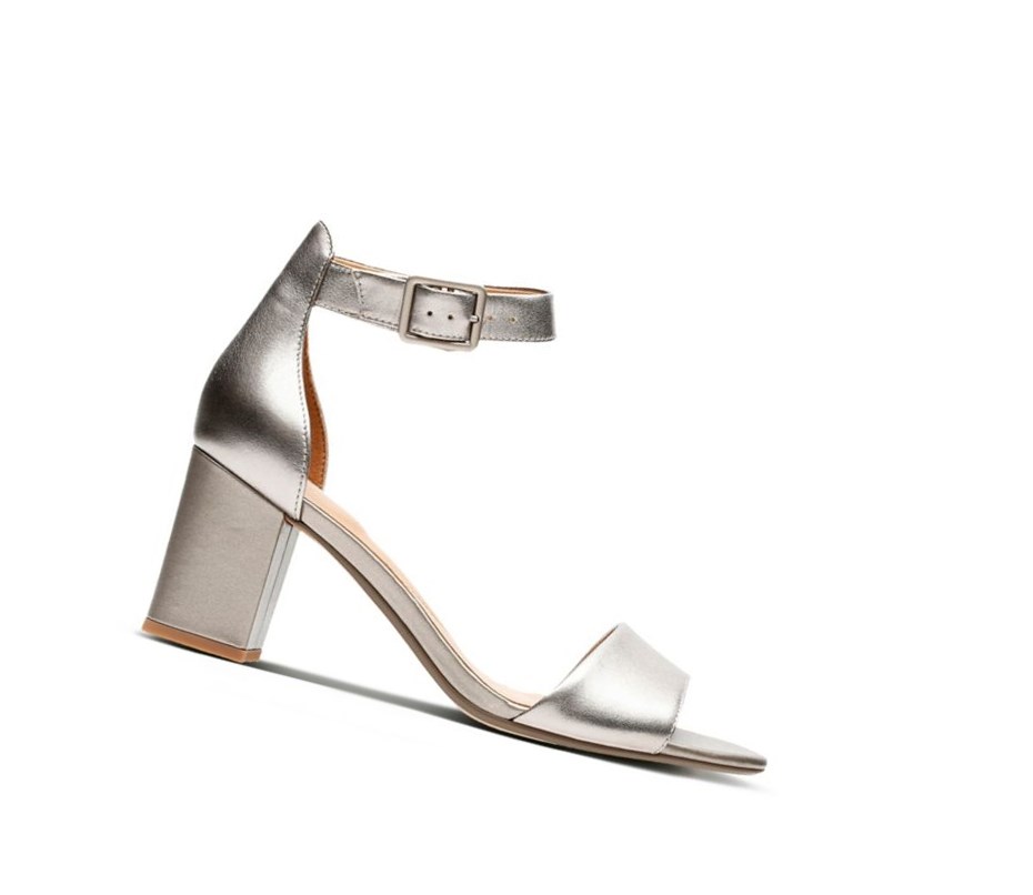 Clarks Deva Mae Leder Sandalen Absatz Damen Silber Metal | LNZK52167
