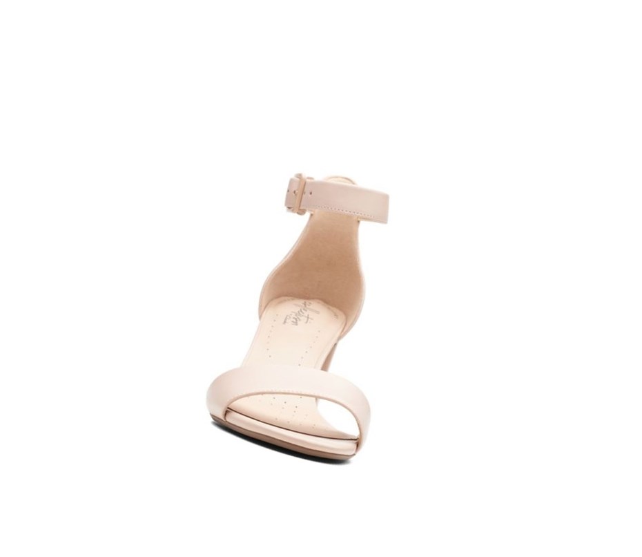 Clarks Deva Mae Leder Sandalen Absatz Damen Hautfarbe | NJDM84521