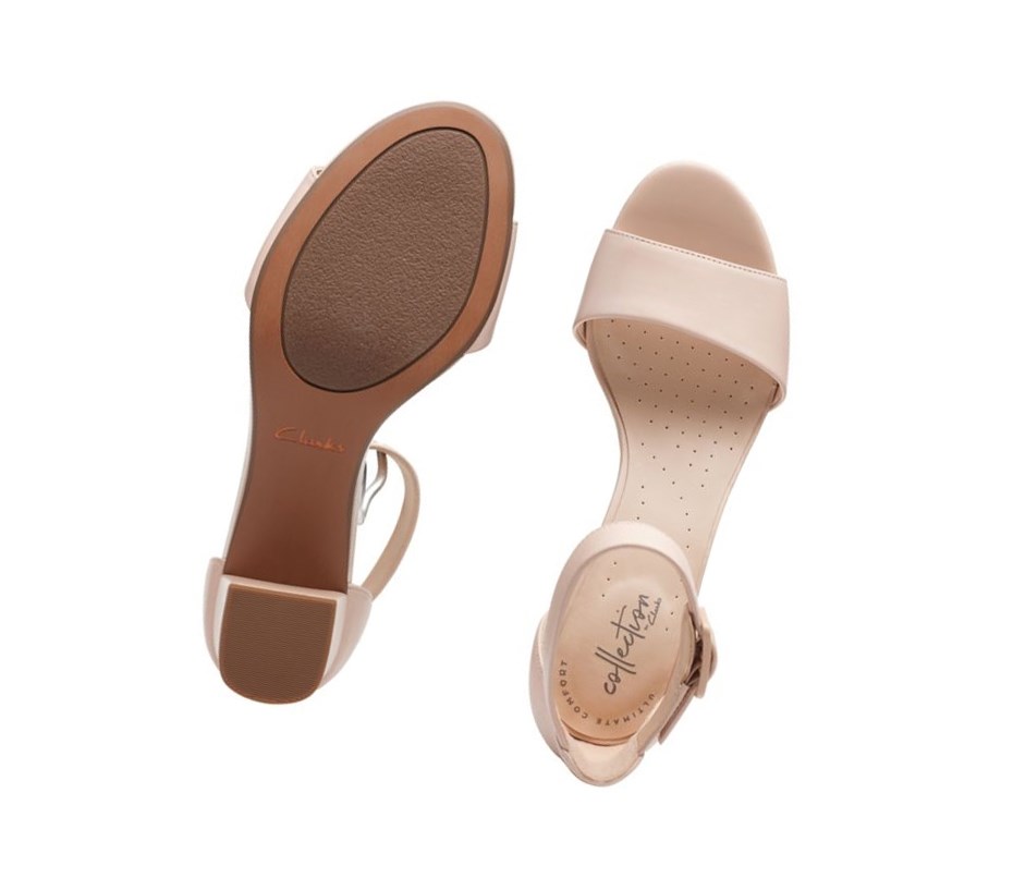 Clarks Deva Mae Leder Sandalen Absatz Damen Hautfarbe | NJDM84521