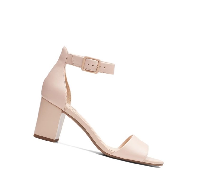 Clarks Deva Mae Leder Sandalen Absatz Damen Hautfarbe | NJDM84521