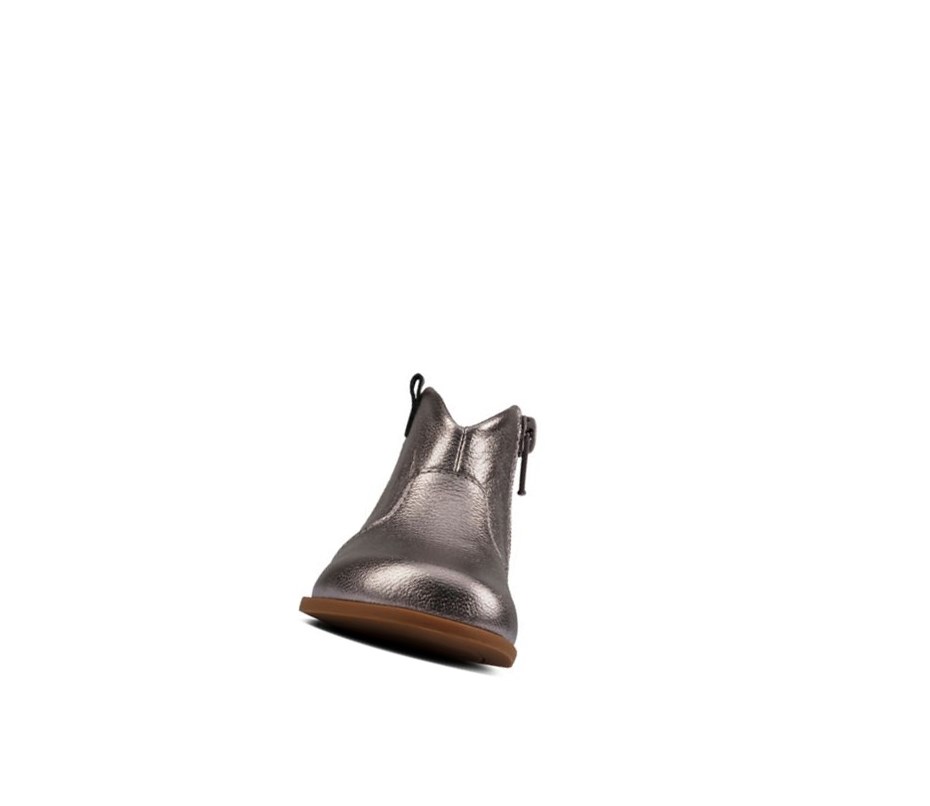 Clarks Drew Dawn Leder Lederstiefel Mädchen Silber Metal | NELY56782
