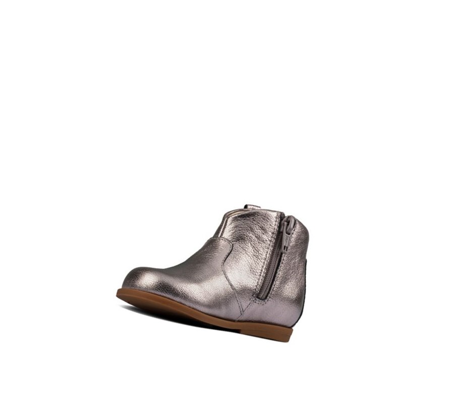 Clarks Drew Dawn Leder Lederstiefel Mädchen Silber Metal | NELY56782