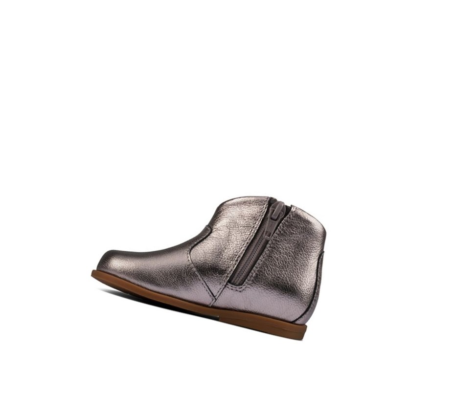 Clarks Drew Dawn Leder Lederstiefel Mädchen Silber Metal | NELY56782
