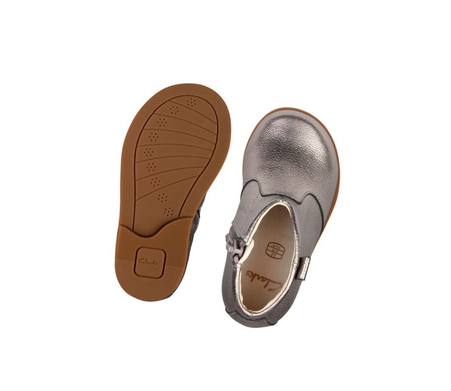 Clarks Drew Dawn Leder Lederstiefel Mädchen Silber Metal | NELY56782