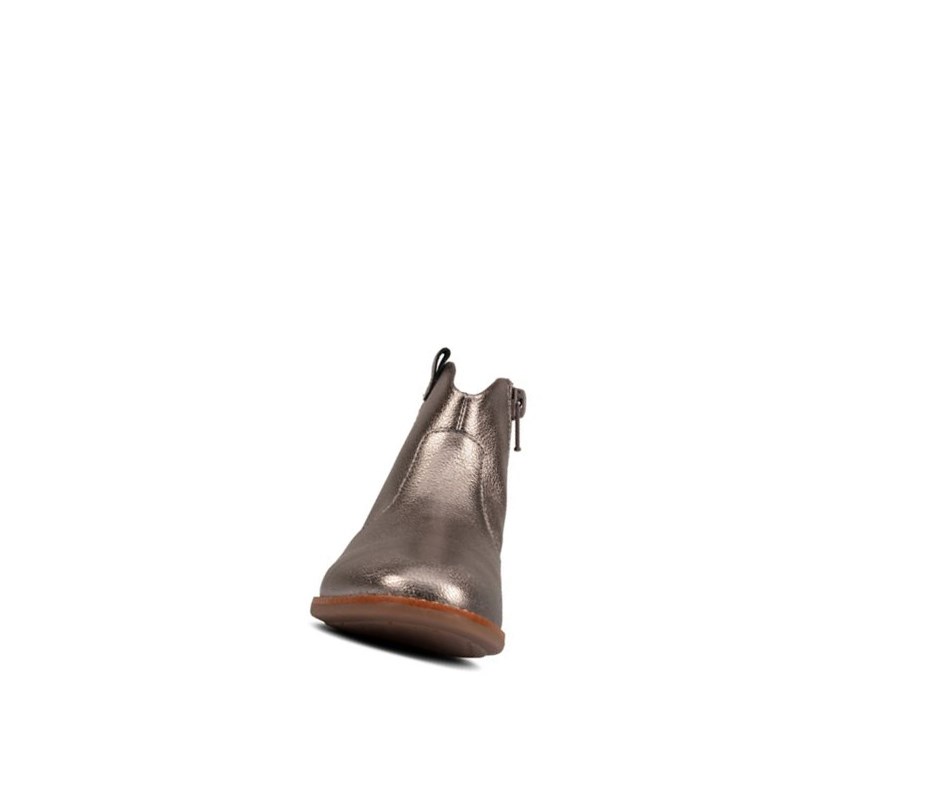 Clarks Drew North Leder Lederstiefel Mädchen Silber Metal | ILVZ63821