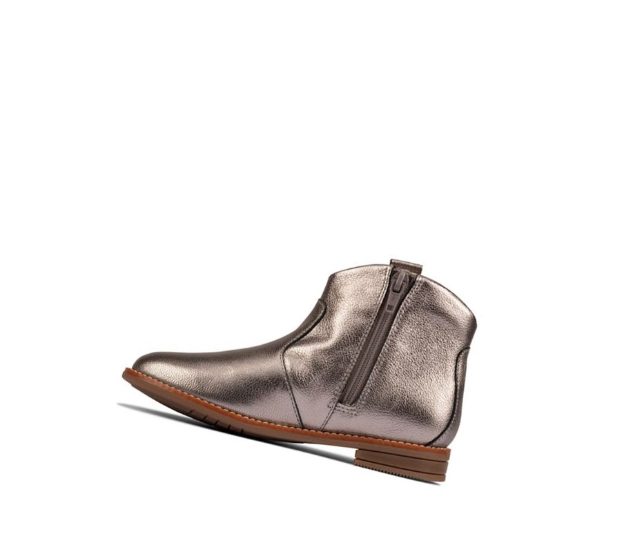 Clarks Drew North Leder Lederstiefel Mädchen Silber Metal | ILVZ63821