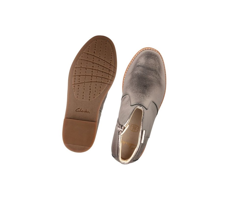Clarks Drew North Leder Lederstiefel Mädchen Silber Metal | ILVZ63821