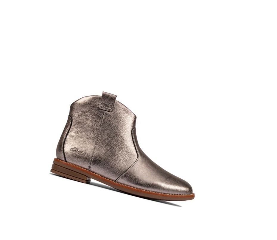 Clarks Drew North Leder Lederstiefel Mädchen Silber Metal | ILVZ63821