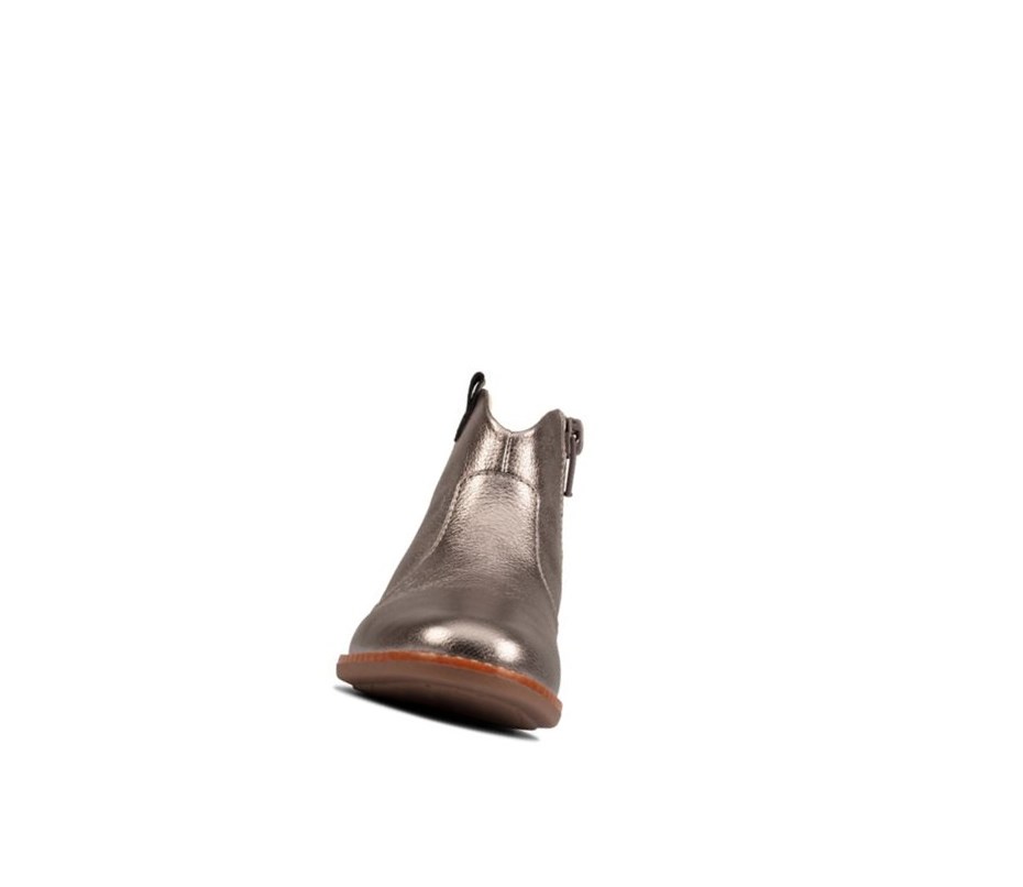 Clarks Drew North Leder Lederstiefel Mädchen Silber Metal | ZMPI04129