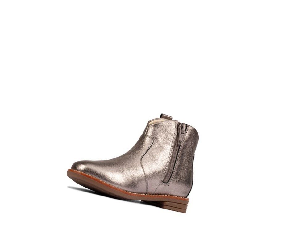 Clarks Drew North Leder Lederstiefel Mädchen Silber Metal | ZMPI04129