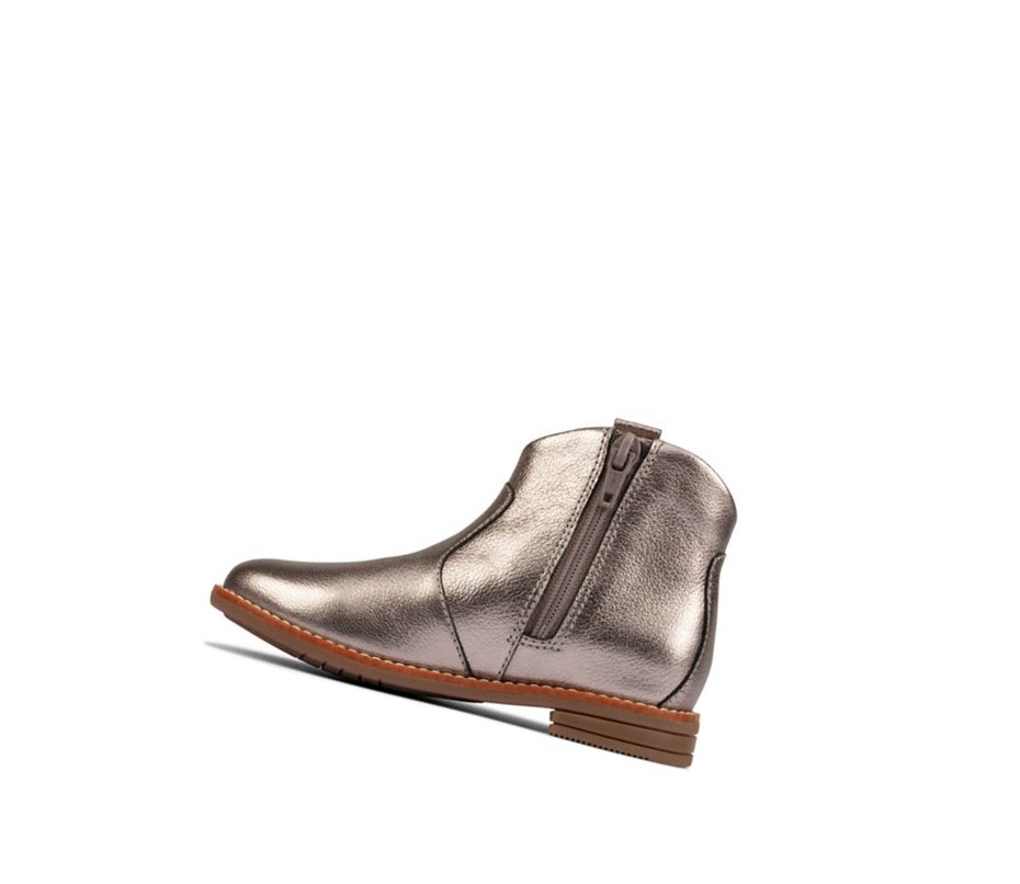 Clarks Drew North Leder Lederstiefel Mädchen Silber Metal | ZMPI04129