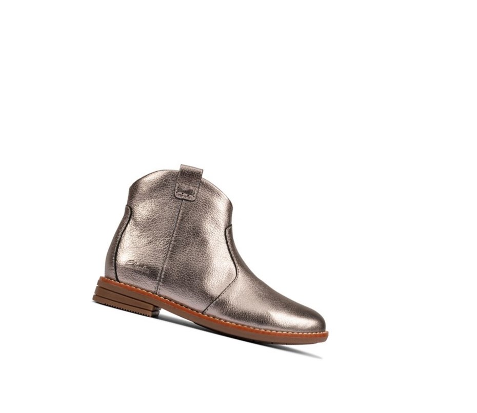 Clarks Drew North Leder Lederstiefel Mädchen Silber Metal | ZMPI04129