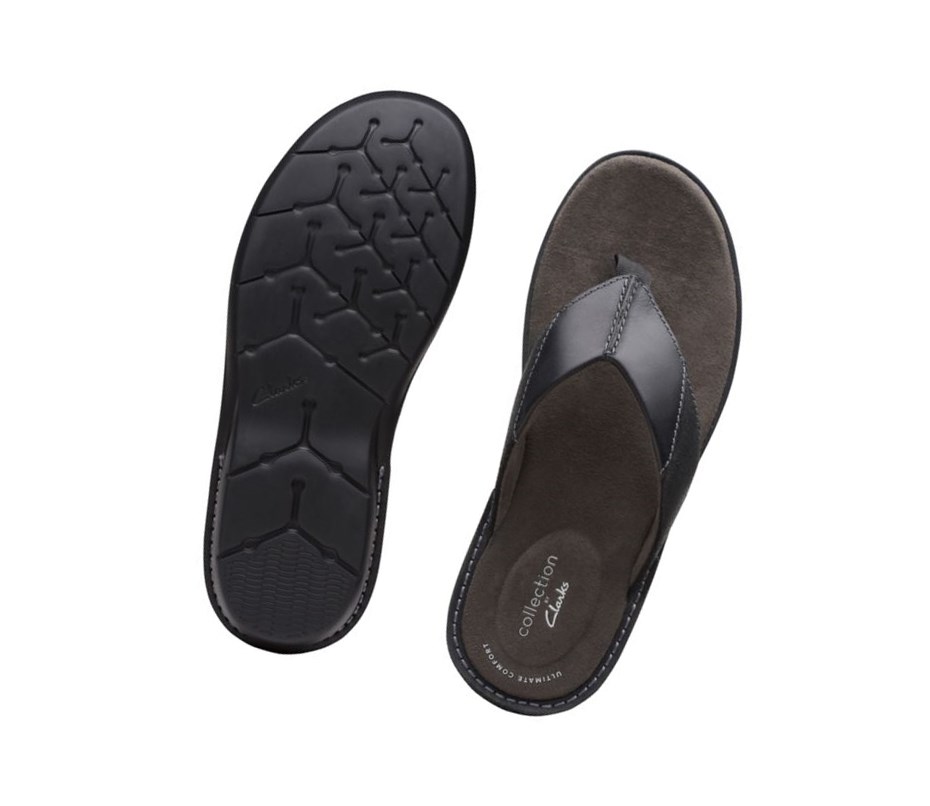 Clarks Ellison Easy Leder Lässige Sandalen Herren Schwarz | ZQCD83210