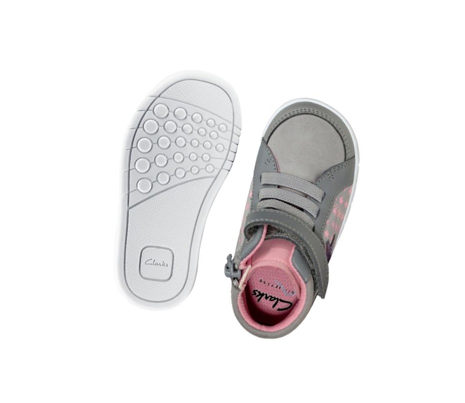 Clarks Emery Beat Leder Lederstiefel Jungen Grau | NSCR83729