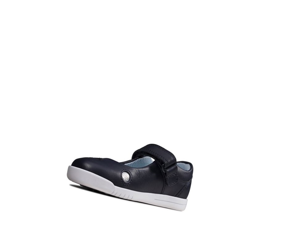 Clarks Emery Dot Leder Lässige Turnschuhe Mädchen Navy | ARIE75809