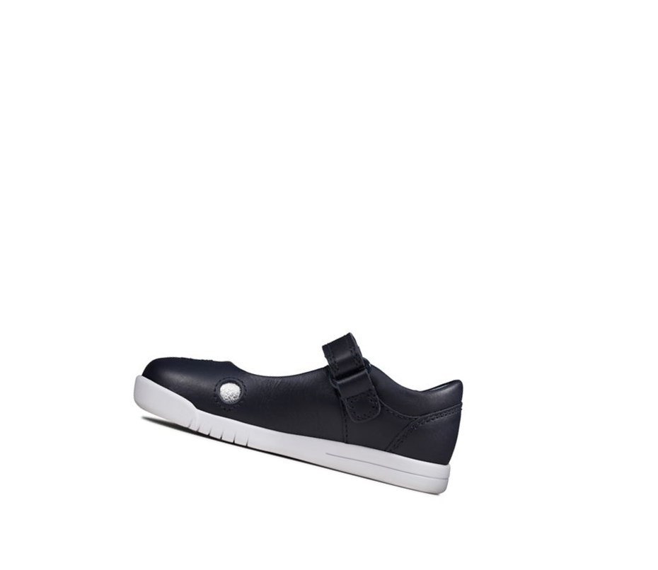 Clarks Emery Dot Leder Lässige Turnschuhe Mädchen Navy | ARIE75809