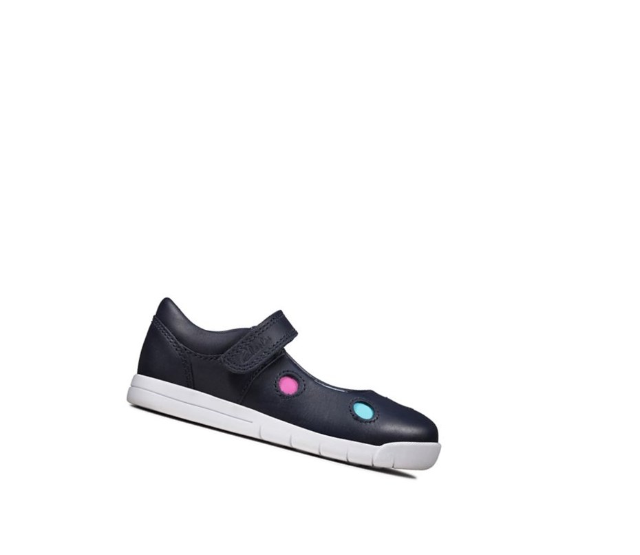 Clarks Emery Dot Leder Lässige Turnschuhe Mädchen Navy | ARIE75809