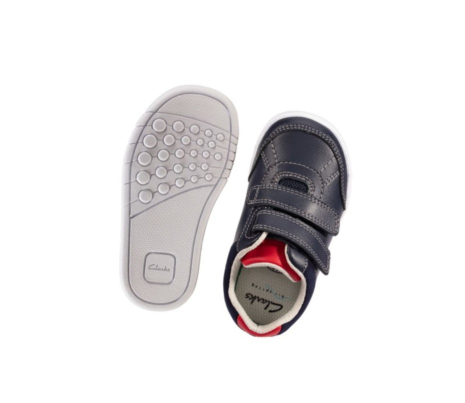 Clarks Emery Sky Leder Lässige Turnschuhe Jungen Navy | EFGQ30785