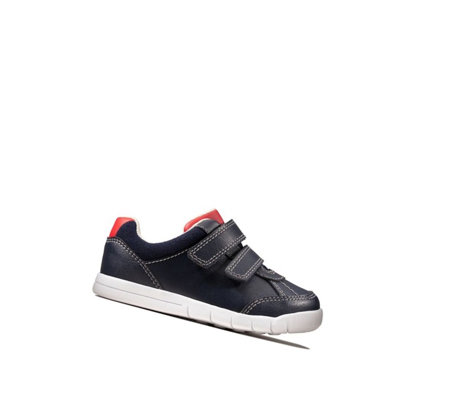 Clarks Emery Sky Leder Lässige Turnschuhe Jungen Navy | EFGQ30785