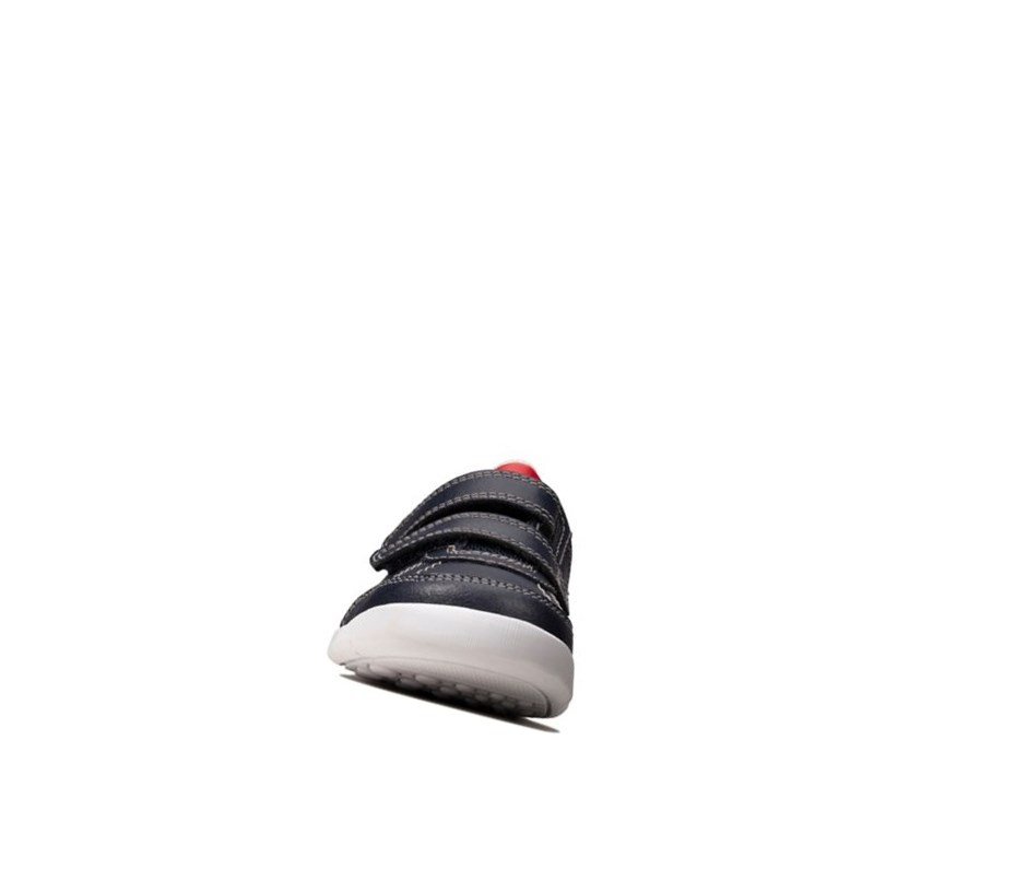Clarks Emery Sky Leder Lässige Turnschuhe Mädchen Navy | FKBS06284