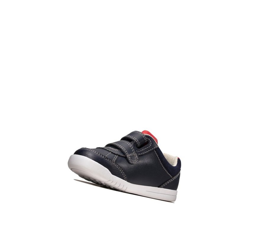 Clarks Emery Sky Leder Lässige Turnschuhe Mädchen Navy | FKBS06284
