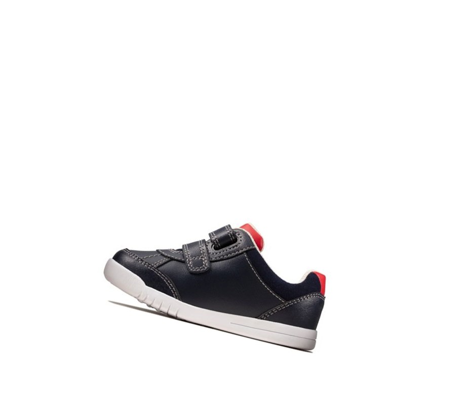 Clarks Emery Sky Leder Lässige Turnschuhe Mädchen Navy | FKBS06284