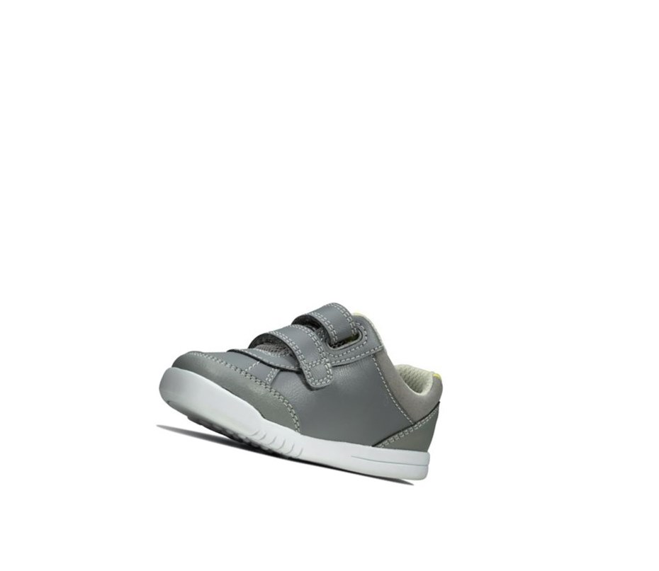 Clarks Emery Sky Leder Lässige Turnschuhe Jungen Grau | SOED23895
