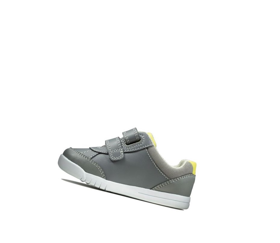 Clarks Emery Sky Leder Lässige Turnschuhe Jungen Grau | SOED23895