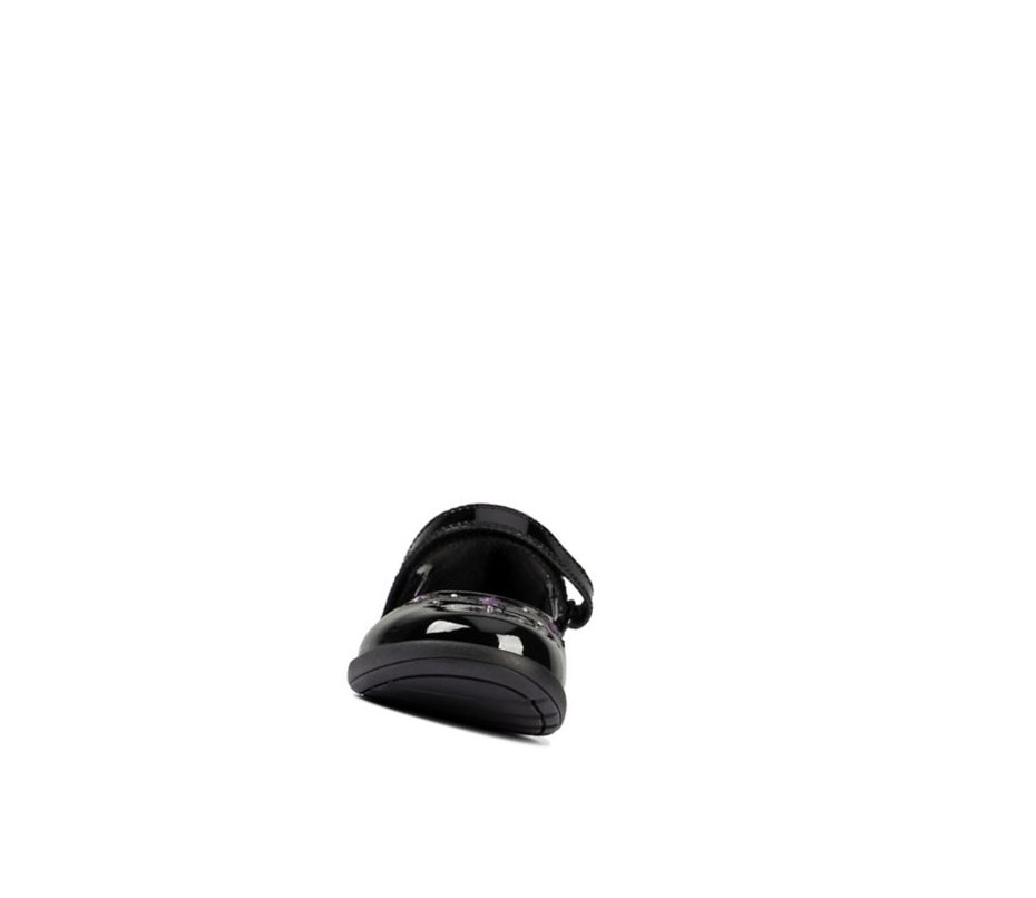 Clarks Etch Bright Lack Leder Schulschuhe Mädchen Schwarz | CPQG08627