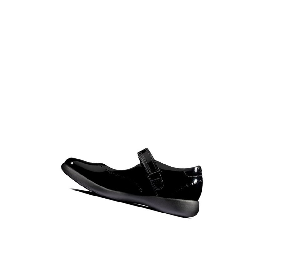 Clarks Etch Craft Lack Leder Lederschuhe Mädchen Schwarz | RNGS42986