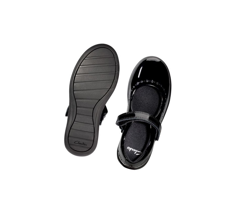Clarks Etch Craft Lack Leder Lederschuhe Mädchen Schwarz | RNGS42986