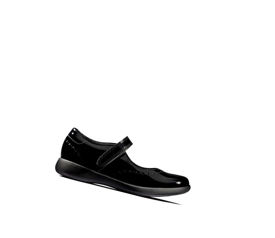 Clarks Etch Craft Lack Leder Lederschuhe Mädchen Schwarz | RNGS42986