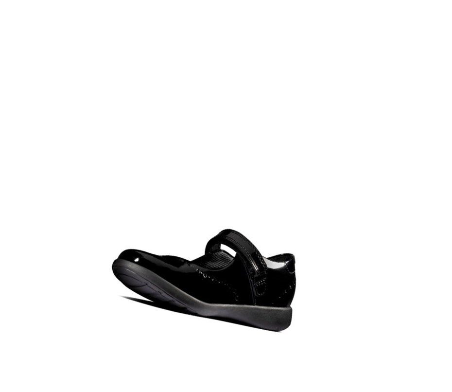 Clarks Etch Craft Lack Leder Schulschuhe Mädchen Schwarz | BSDE61924