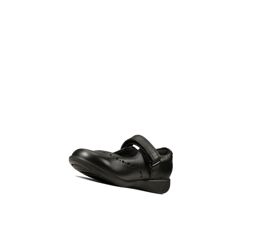 Clarks Etch Craft Leder Lederschuhe Mädchen Schwarz | QWHZ94728