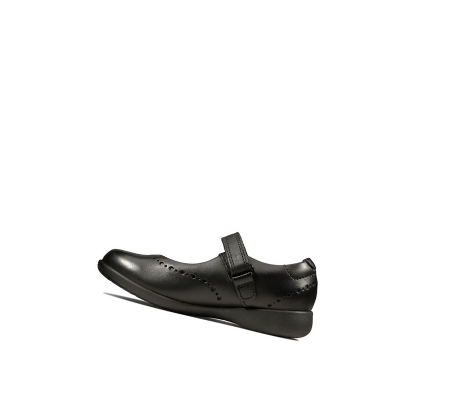 Clarks Etch Craft Leder Lederschuhe Mädchen Schwarz | QWHZ94728