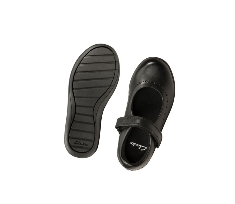 Clarks Etch Craft Leder Lederschuhe Mädchen Schwarz | QWHZ94728