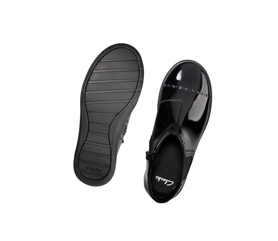Clarks Etch Form Lack Schulschuhe Mädchen Schwarz | QJZW78596